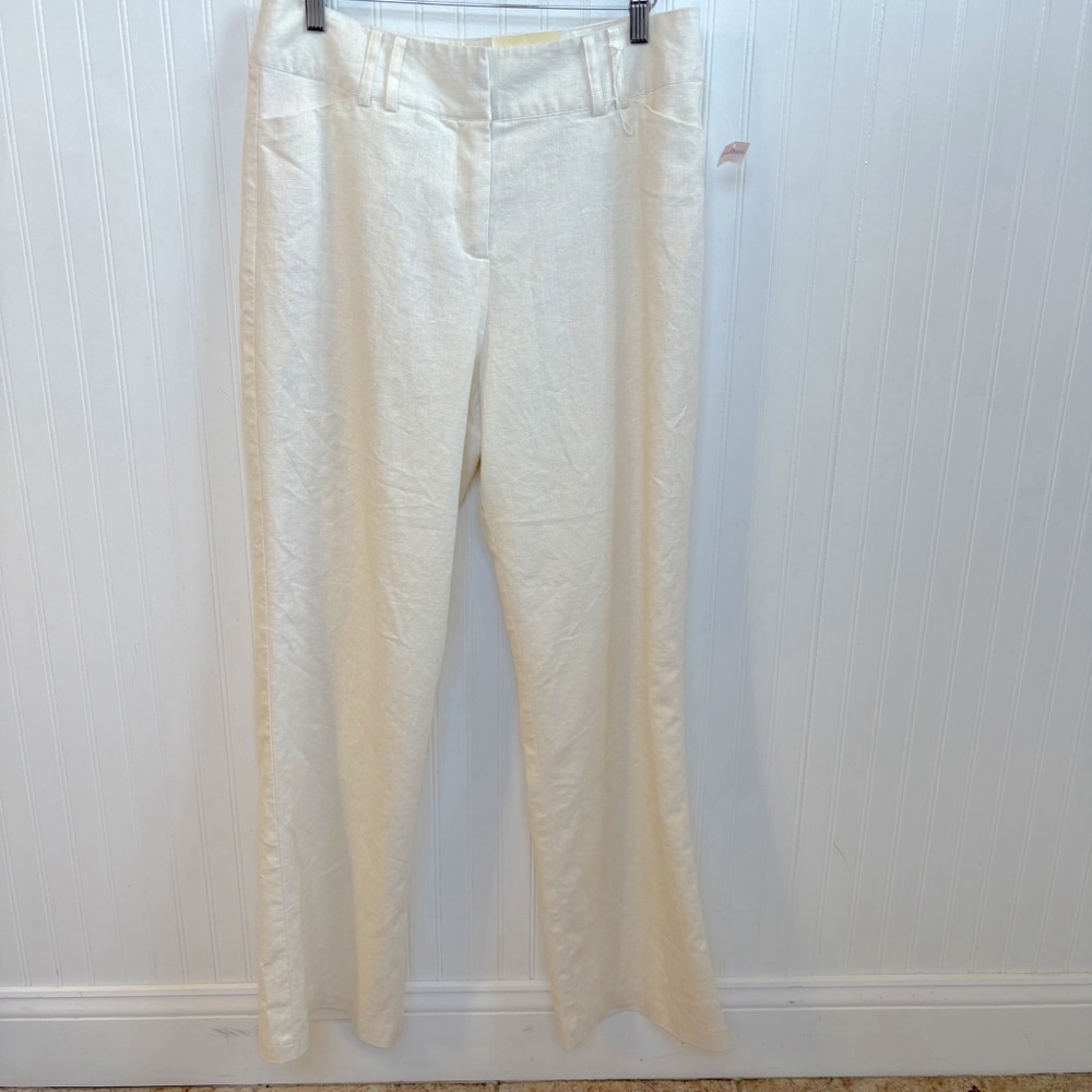Dress Barn Off White Linen Blend Flare Leg Trousers Women’s Size 12 Average NEW
